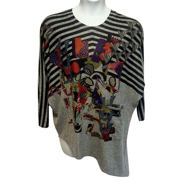 Inoah Multicolor Eclectic Mosaic Printed Loose Fit Blouse Size XS Asymmetric - Picture 1 of 10